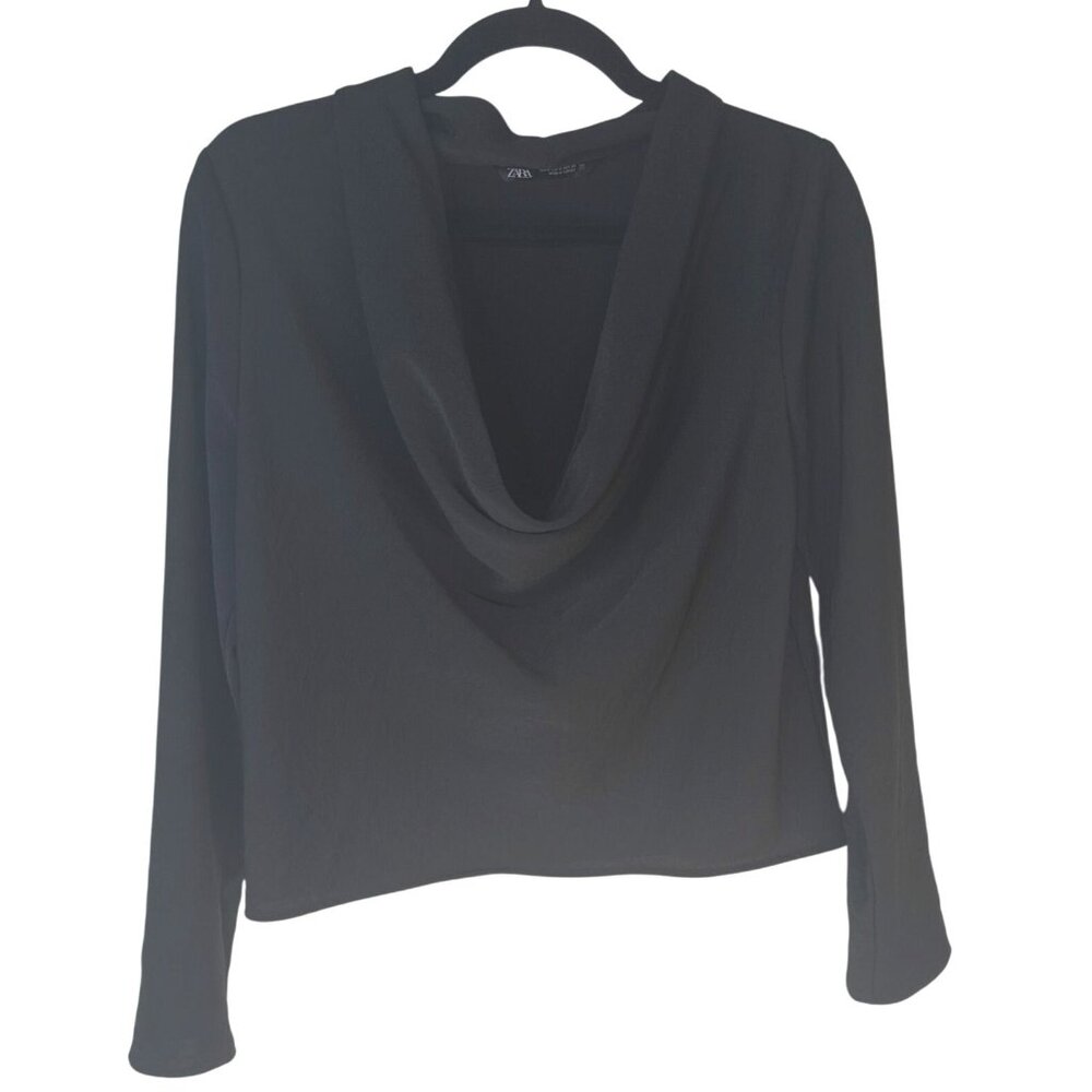 2/$30 ZARA Size Small  Black Cowl Neck Long Sleeve Flowy Top Polyester